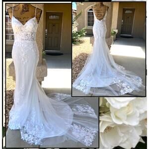 Lulus White Lace Backless Mermaid Everlasting Affection  Maxi Dress Size: M